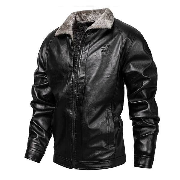 

Men Fleece Lined Pu Leather Jacket, Black
