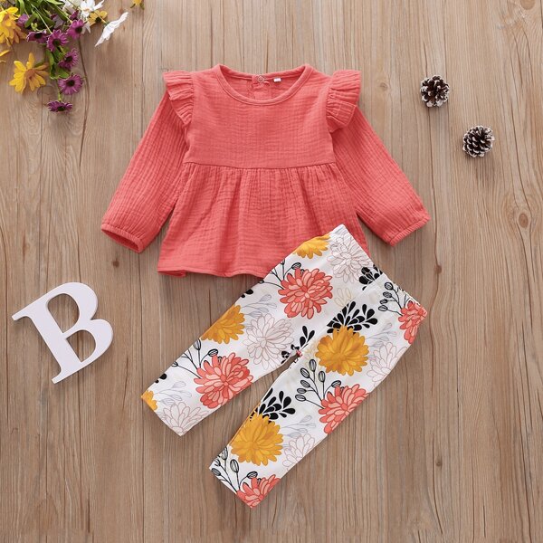 

Toddler Girls Ruffle Trim Babydoll Blouse & Floral Pants, Multicolor