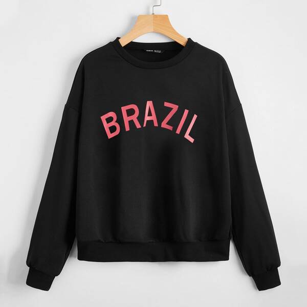 

Drop Shoulder Letter Graphic Sweatshirt, Black