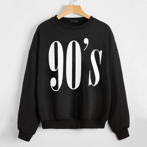 

Number Graphic Drop Shoulder Sweatshirt, Black
