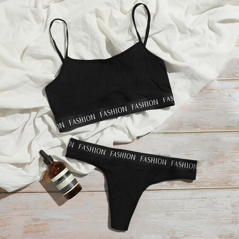 

Letter Tape Lingerie Set, Black