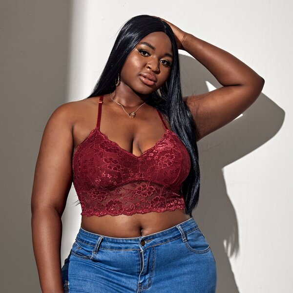 

Plus Floral Lace Bralette, Burgundy