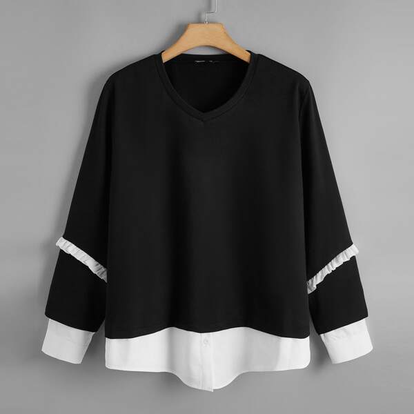 

Plus Ruffle Trim 2 In 1 Sweatshirt, Black