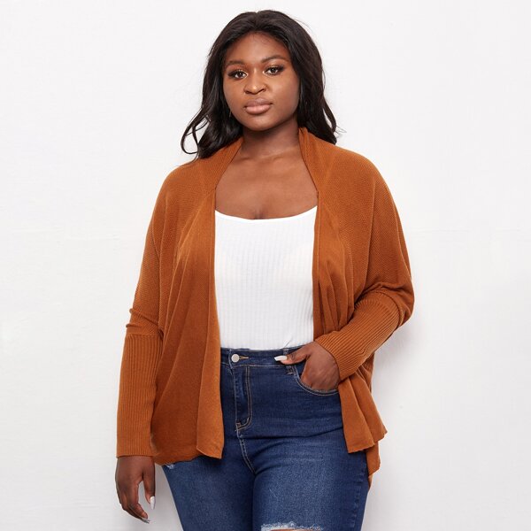 

Plus Drop Shoulder Open Front Cardigan, Ginger