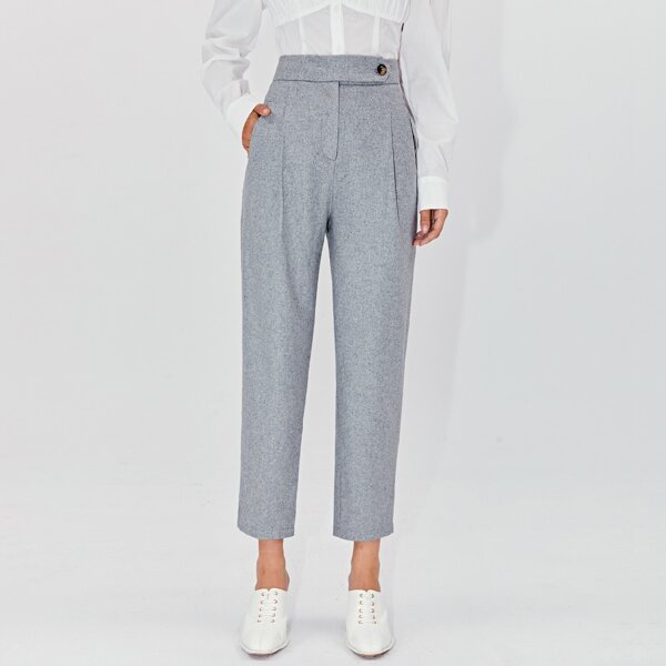 

Fold Pleated Pocket Front Tailored Pants, Light grey