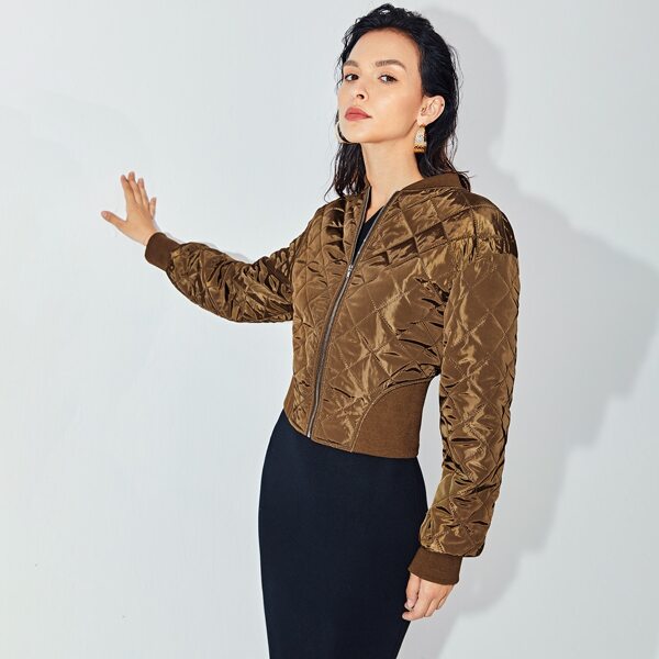 

Zip Up Padded Bomber Jacket, Mocha brown