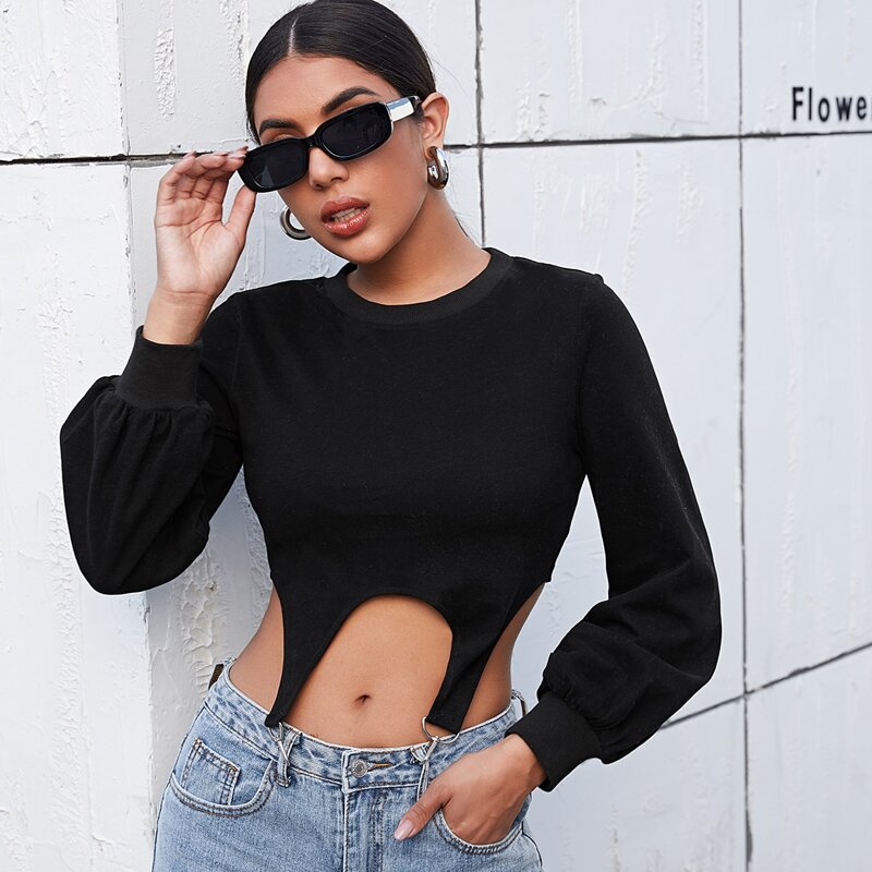 

D-ring Asymmetrical Hem Tee, Black