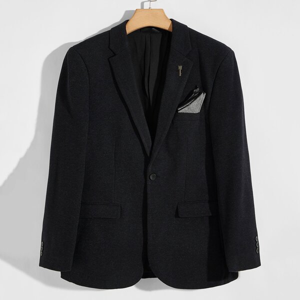 

Men Lapel Neck Single Button Blazer, Black