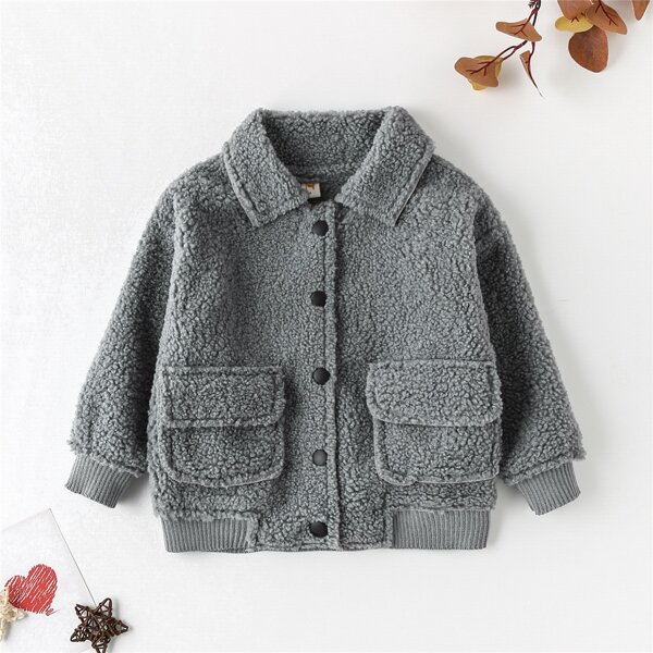 

Toddler Boys Teddy Letter Pattern Suede Spliced Jacket, Grey