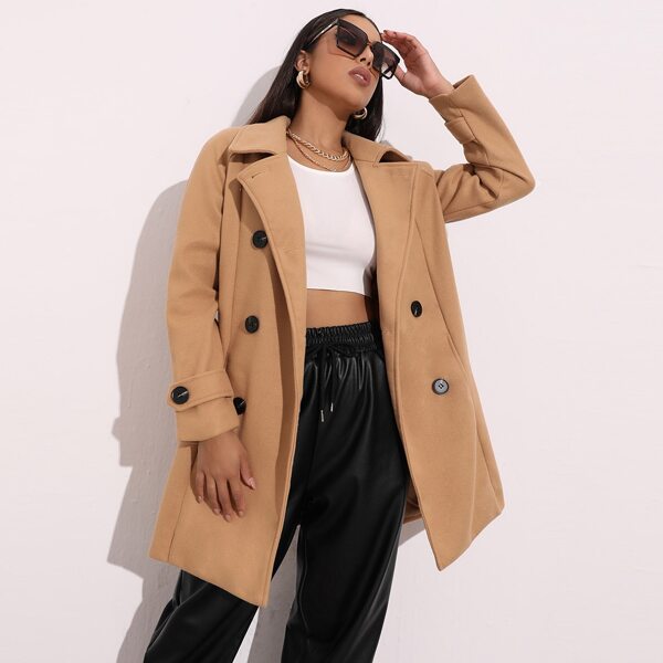 

Raglan Sleeve Double Breasted Pea Coat, Camel