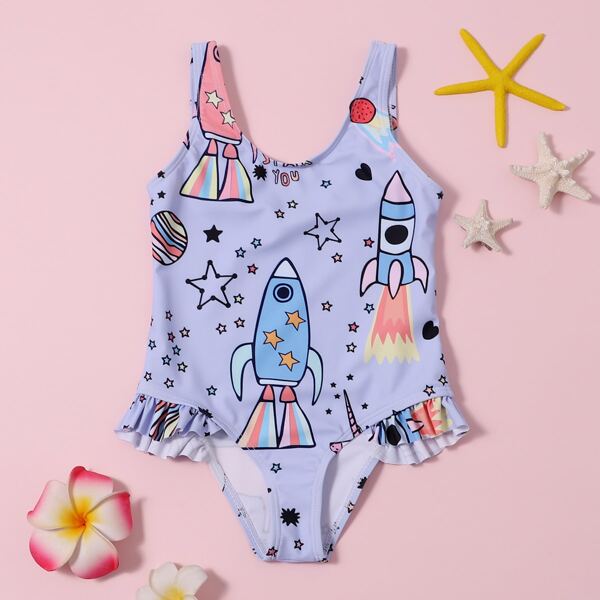 

Toddler Girls Star Print Ruffle One Piece Swimsuit, Multicolor