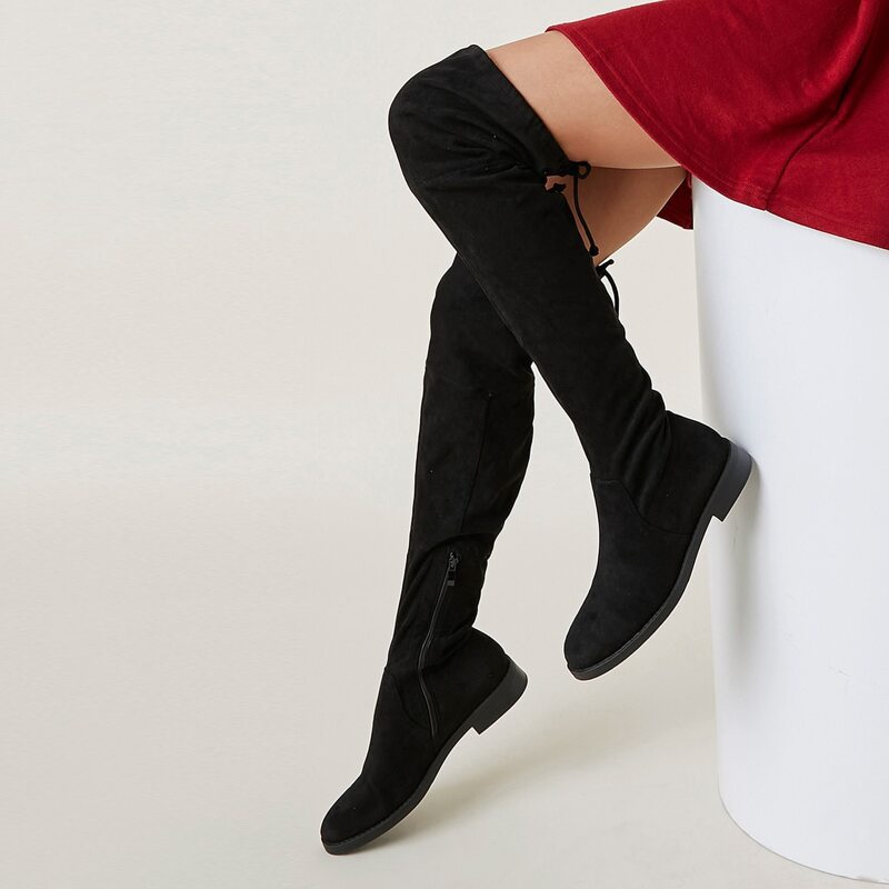 

Round Toe Thigh High Boots, Black