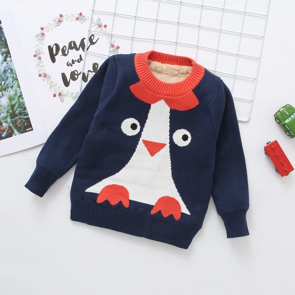 

Toddler Boys Cartoon Pattern Sweater, Navy blue