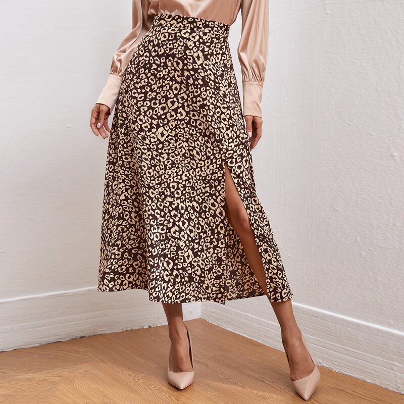

Split Thigh Leopard Skirt, Multicolor