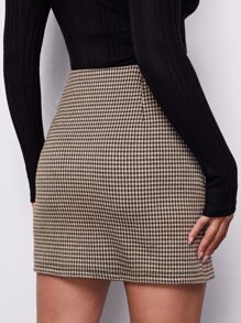 Firerie 女士通勤 M 开叉千鸟格裙，女士休闲开衩，拉链迷你紧身高腰多色千鸟格女裙，春夏，休闲日常穿着 - 彩色 - 查看 2