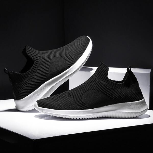 

Men Minimalist Wide Fit Knit Slip On Sneakers, Black