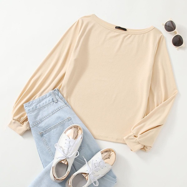 

Solid Round Neck Sweatshirt, Apricot