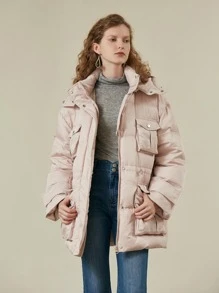 SHEIN EZwear 翻蓋口袋連帽羽絨服