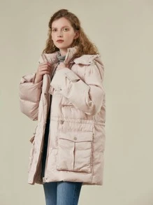 SHEIN EZwear 翻蓋口袋連帽羽絨服