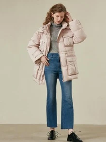 SHEIN EZwear 翻蓋口袋連帽羽絨服