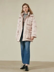 SHEIN EZwear 翻蓋口袋連帽羽絨服