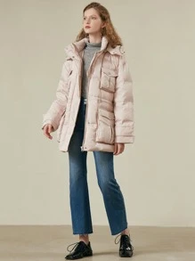 SHEIN EZwear 翻蓋口袋連帽羽絨服