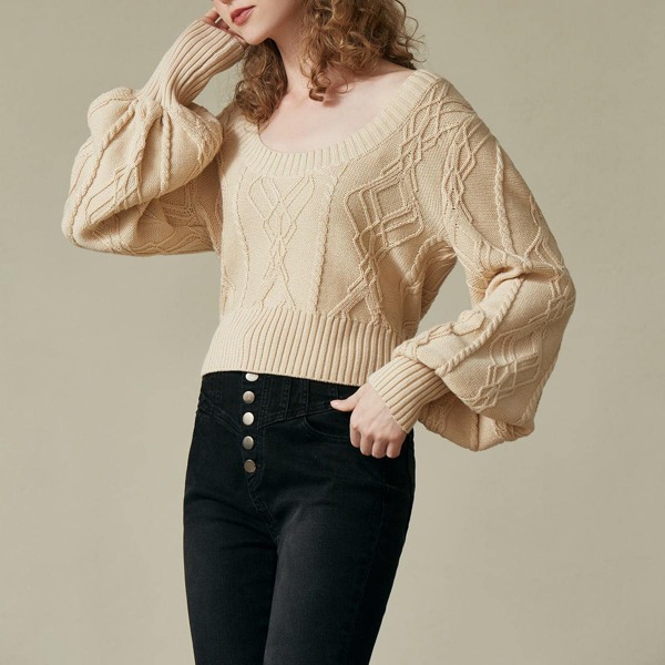 

COTTON-BLEND VOLUMINOUS SLEEVE SWEATER, Apricot