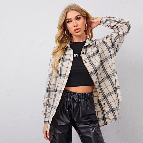 

Single Breasted Plaid Blouse, Multicolor