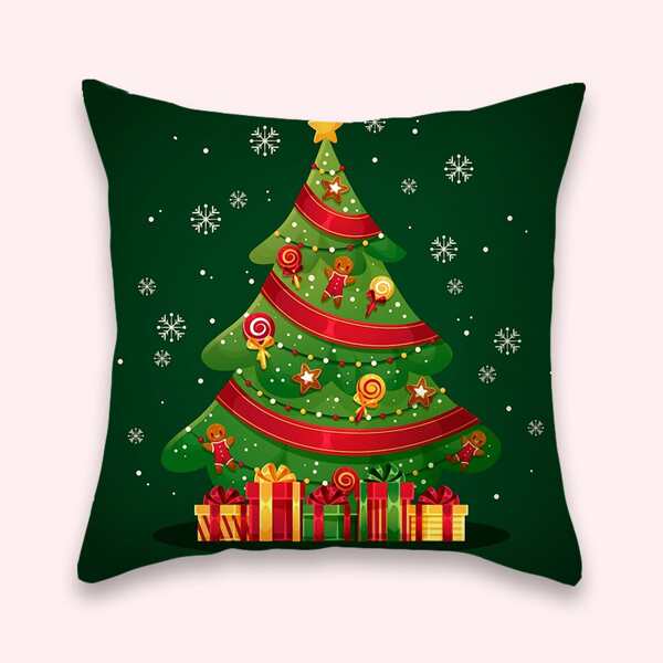 

Christmas Tree Print Cushion Cover Without Filler, Multicolor