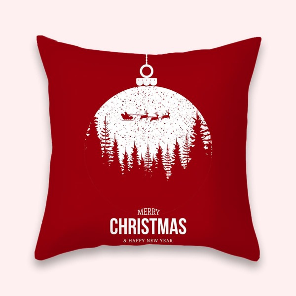 

Christmas Slogan Graphic Cushion Cover Without Filler, Red and white