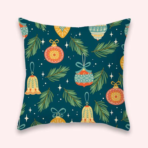 

Graphic Print Christmas Cushion Cover Without Filler, Multicolor