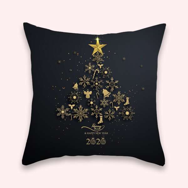 

Christmas Pattern Cushion Cover Without Filler, Black