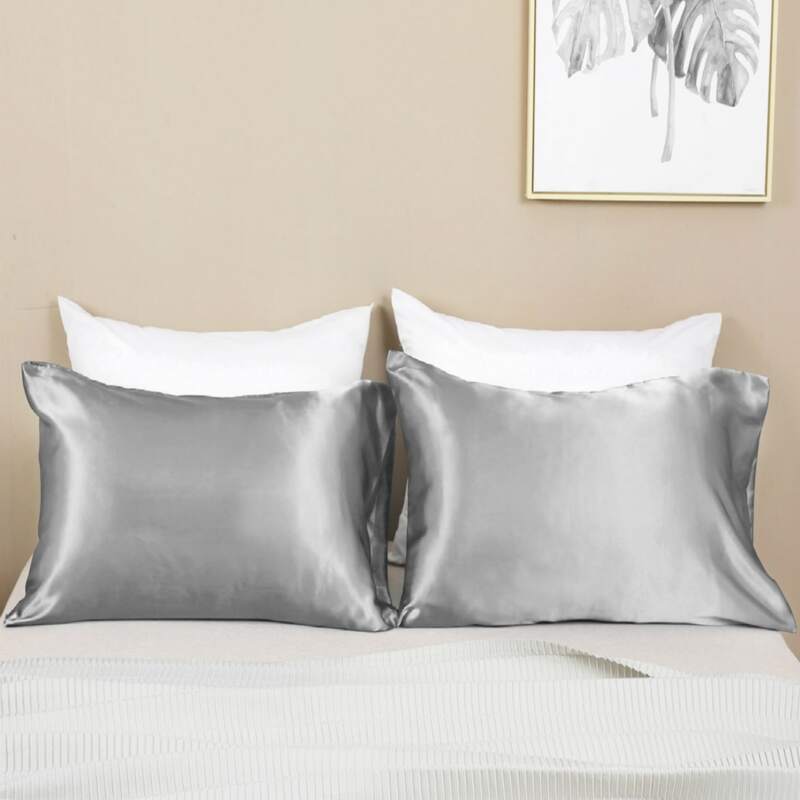 

1pair Plain Satin Pillowcase Without Filler, Light grey