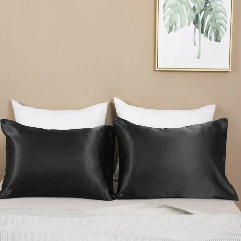 

1pair Plain Satin Pillowcase Without Filler, Black