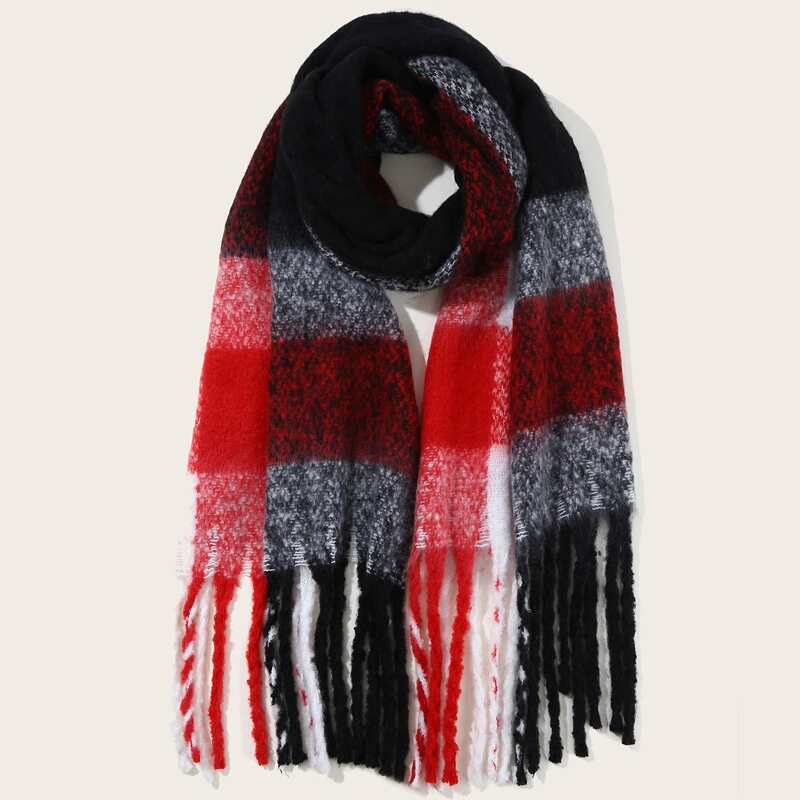 

Fringe Hem Plaid Scarf, Multicolor
