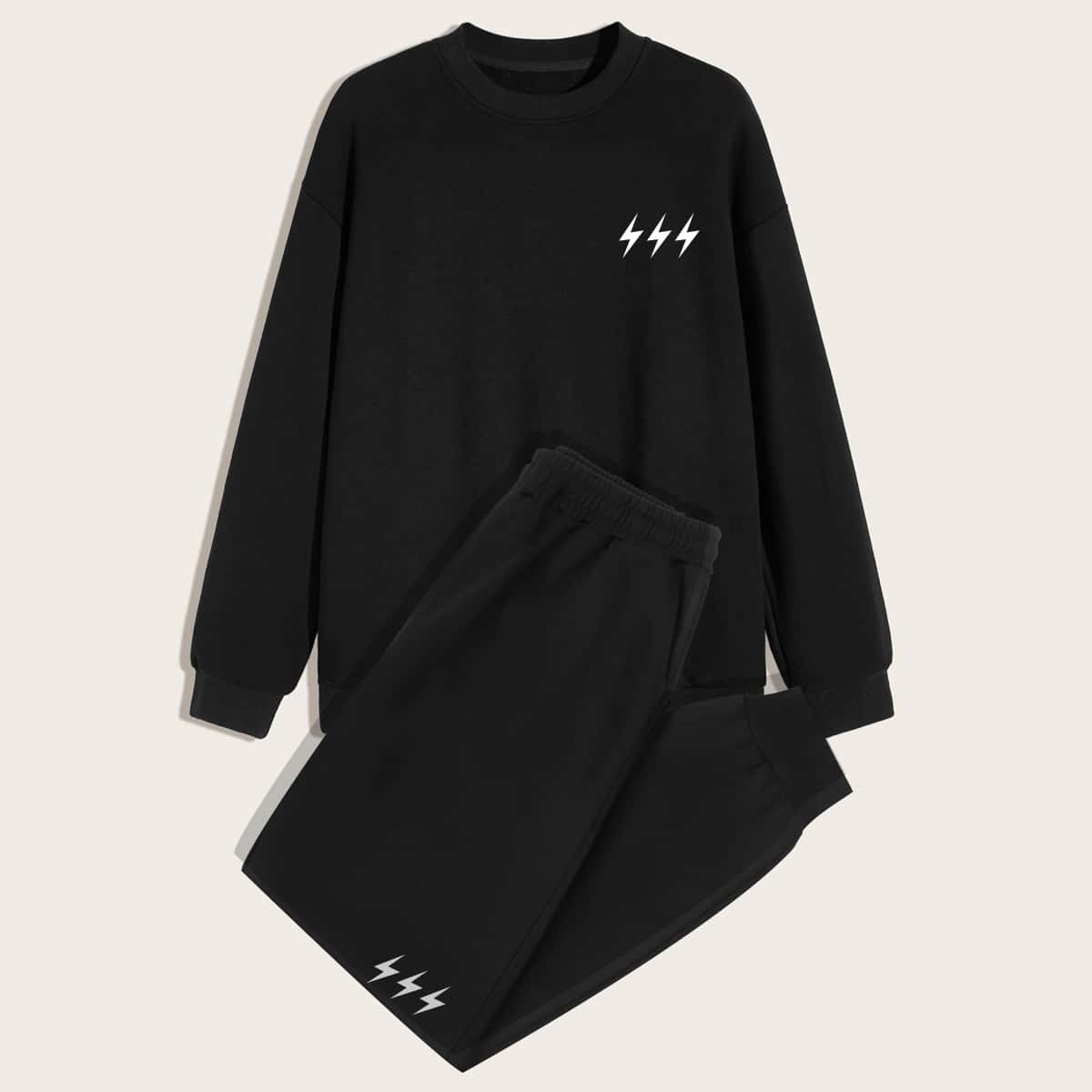 

Guys Lightning Graphic Sweatshirt & Sweatpants, Black