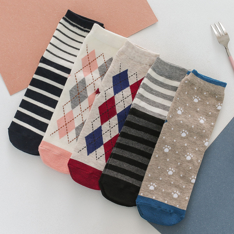 

5pairs Striped & Argyle Crew Socks, Multicolor