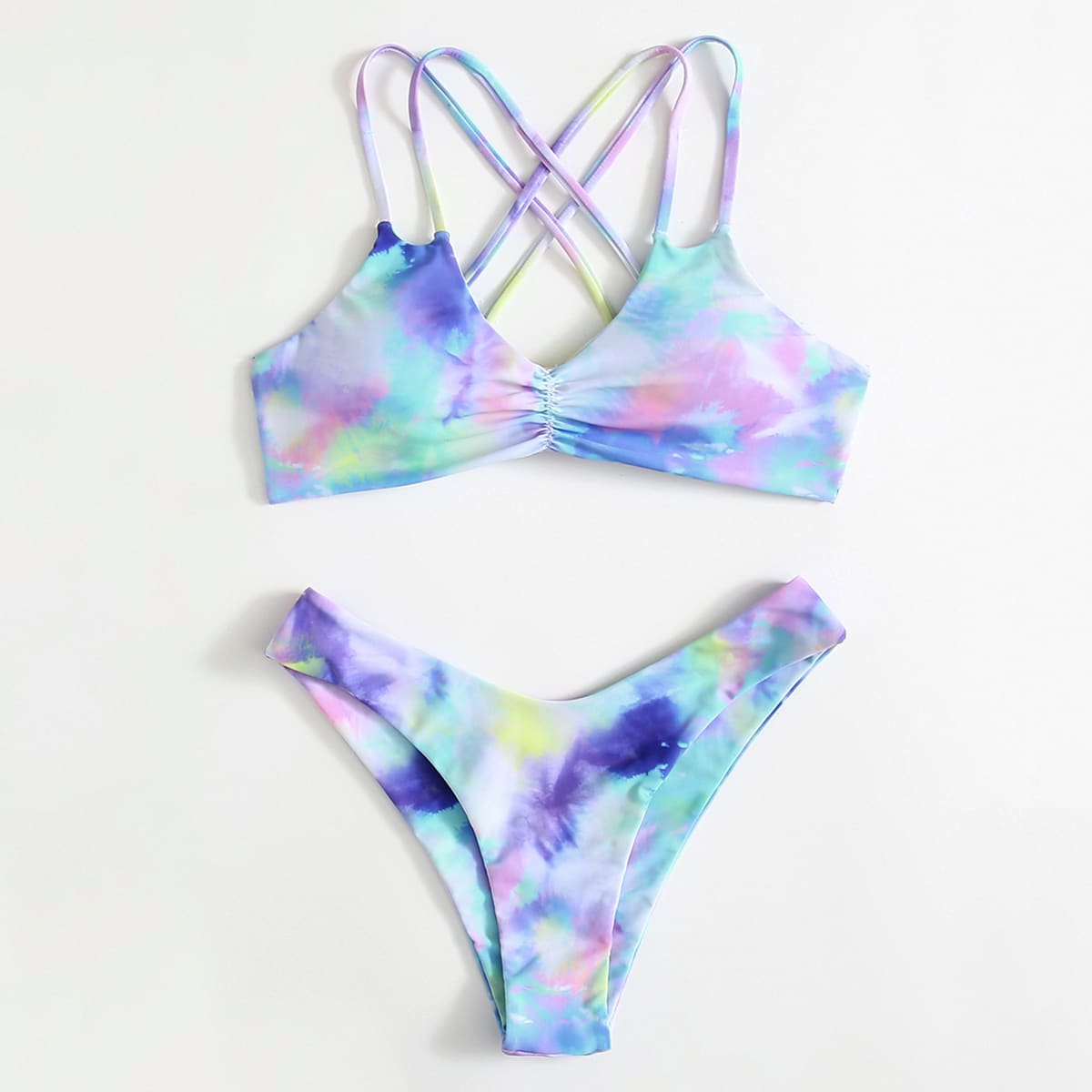 

Tie Dye Crisscross Back Bikini Swimsuit, Multicolor