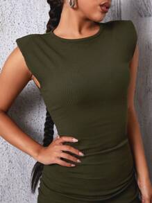 SHEIN SXY Vestido Bodycon Con Hombreras Y Pliegues - Verde militar - Ver 3