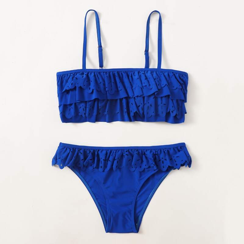 

Ruffle Trim Cami Bikini Swimsuit, Royal blue