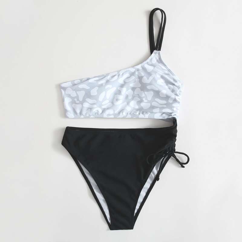 

Leopard Drawstring Cut-out One Piece Swimsuit, Multicolor