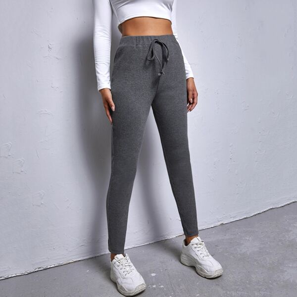 

Knot Waist Rib-knit Leggings, Dark grey