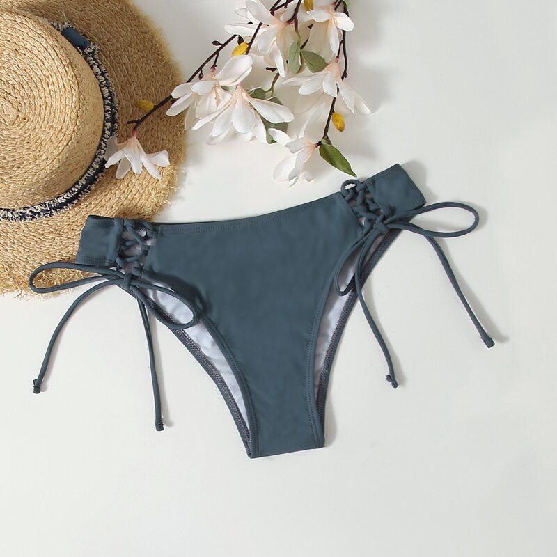 

Lace-up Bikini Bottom, Dusty blue