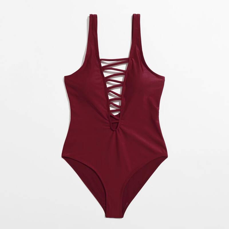 

Cut-out Front One Piece Swimsuit, Maroon