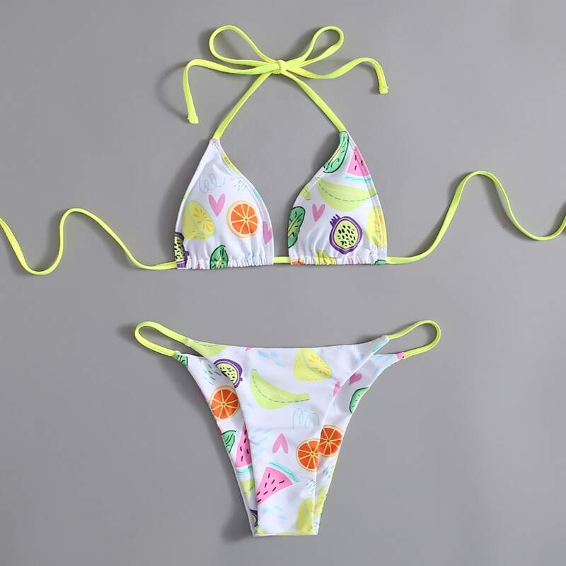 

Fruit Triangle Tanga Bikini Swimsuit, Multicolor