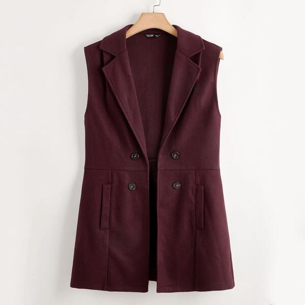 

Plus Double Breasted Wool-mix Fabric Vest, Maroon