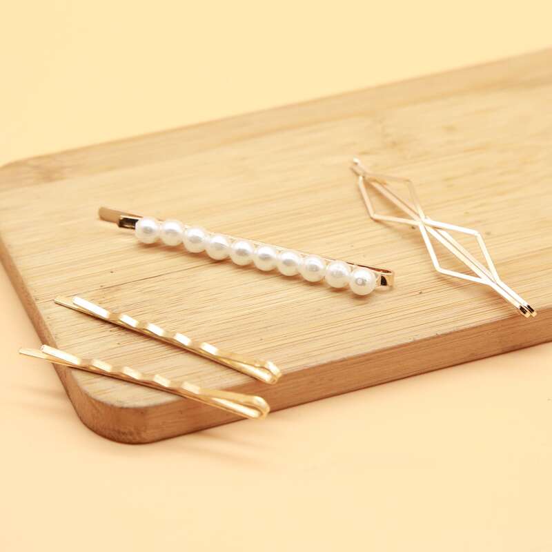 

4pcs Faux Pearl Bobby Pin, Gold