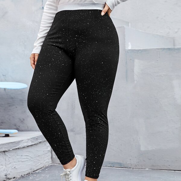 

Plus Glitter Waist Rib-knit Leggings, Black