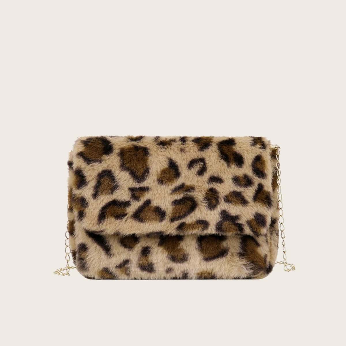 

Leopard Fluffy Crossbody Bag, Brown