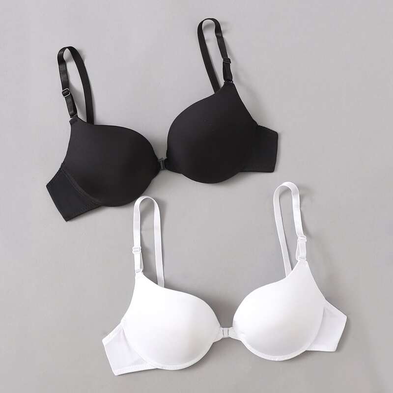 

2pack Solid Underwire Bra Set, Black and white